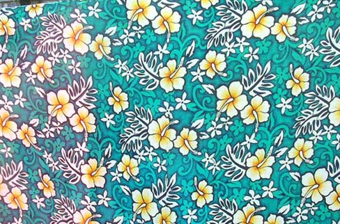 Crafted Maui floral print motif on designer pareo wrap, wholesale distributed by express b2b trade agency
