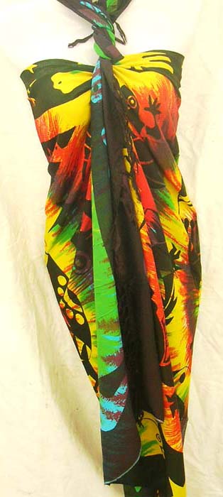 Summer fashion warehouse boutique supplies Jamaican tie dye colored sarong with gecko print design