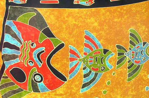 Handcrafted resort wear fashion import store wholesales Caribbean fish design batik indonesian sarong