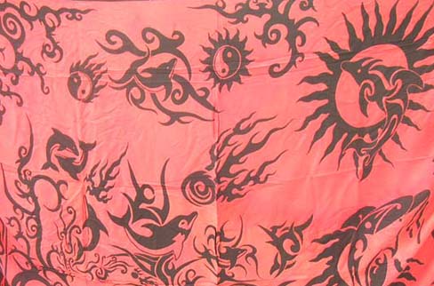Tribal art design in dolphin motif on  swim wear sarong, beach clothing international import company
