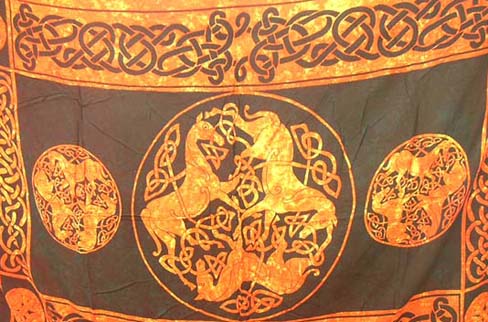 Animal designed urban sarong dress with celtic knot band border, handcrafted fashion online catalog manufacturer