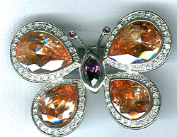 Find wholesale jewelry online -- Fashion brooch motif butterfly embedded orange and purple cz                   