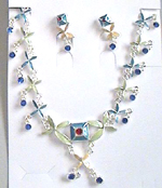 Cross design jewelry set wholesale - Fashion charm jewelry set with cross embedded blue cz design     