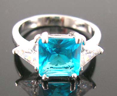Shop online for cubic zirconia lover at wholesale price - rhodium ring with finest aqua cz paired clear cz stones