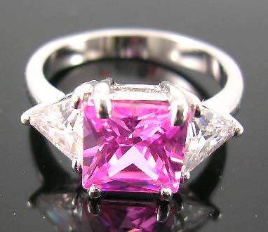 Fashion wholesale cz wedding ring for her distribute pink cz ring paired with two clear cz