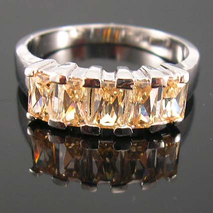 Women trend fashion cz jewelry promise ring display online -  champagne ring in fine rhodium plated