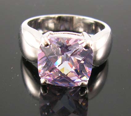 Unique cubic zirconia jewelry engagement ring in bold band with lavernder purple diamond cz central design