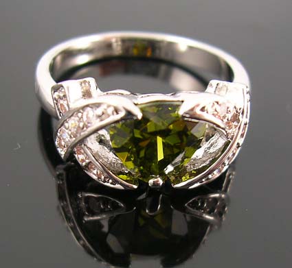 Wholesale fashion wedding cubic zirconia ring selection online - olive green cz ring with X-shaped with multi clear cz embedded