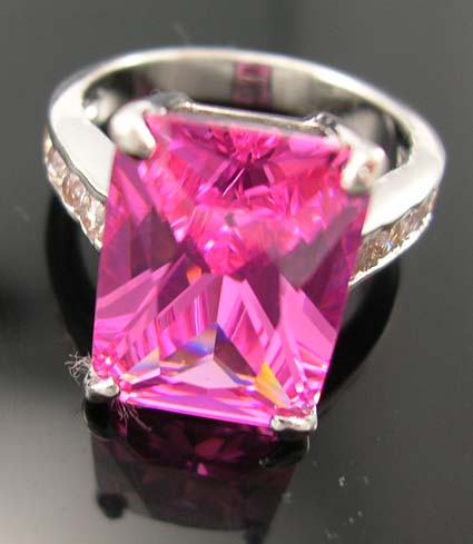 Princess cut cubic zirconia wedding & anniversary jewelry ring wholesale display - pink cz ring in princess cut paired with multi clear cz