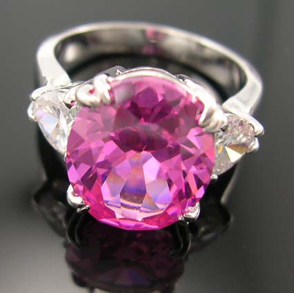 Affordable fashion diamond cubic zirconia jewelry for special  event wholesaler distribute rhodium ring in combination of pink cz and two clear cz stones