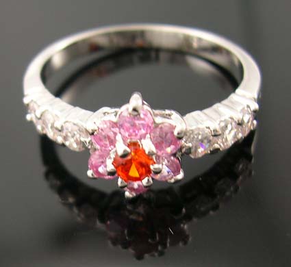 Fine friendship cubic zirconia ring for your true friend supplier distribute combination of pink and orange cz embedded flower ring with multi clear cz 