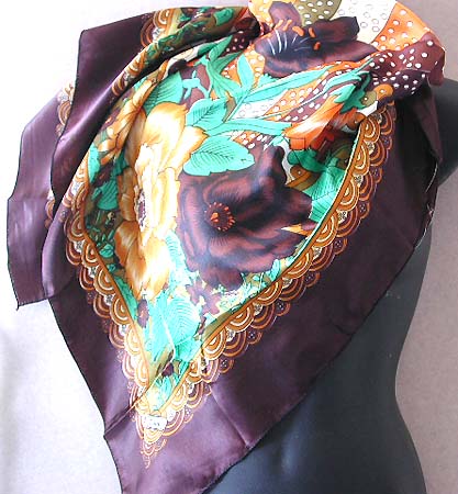 Wholesale suppliers of women's scarf catalog display dotted greenish pattern design with flower bunch decor large square scarf