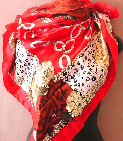 Christmas shop women scarf at wholesale price -  flowery pattern dressing with Celtic knot work holding red rose motif scarf