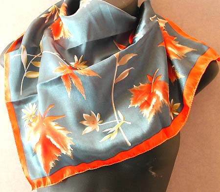 Wonderful scarf design for women in maple leaf theme wholesale distribute blue neck chief with maple leaf pattern design