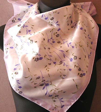 Delicate fashion scarves & neck chief for your lady - light purple color edge design neck chief with multi mini blue flower decor 