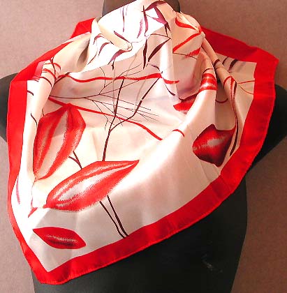 Shop lady scarves for holiday gift wholesale distribute red edge with reddish maple leaf design polyester neck chief