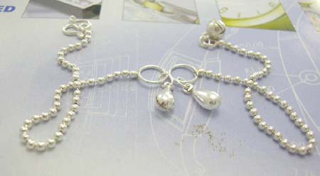 Anklet jewelry shopping cart wholesaler supply stamped 925 sterling silver anklet in balls with double water-drop decor 