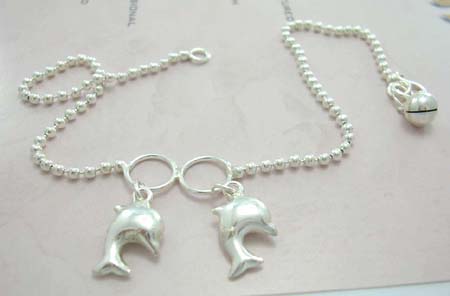 High designer for silver anklet for dolphin lover wholesaler - sterling silver anklet in balls with double dolphins and jiggle bell decor 