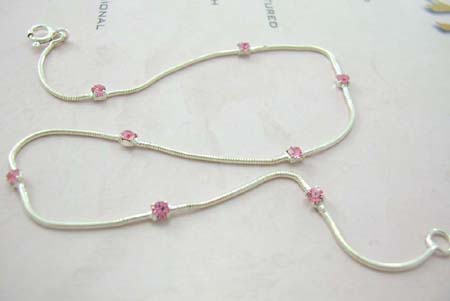 Lady fashion anklet jewelry gift wholesale in sterling silver anklet with multi mini pink Cz    