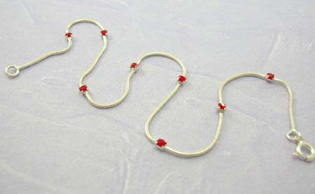Silver anklet jewelry shop online supplier wholesale in sterling silver anklet with multi mini red Cz    