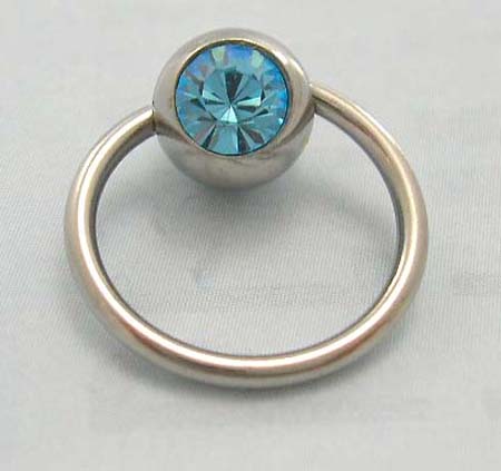 Circular barbells wholesaler supply belly botton jewelry in steel ball closure ring with light blue Cz stone embedded  