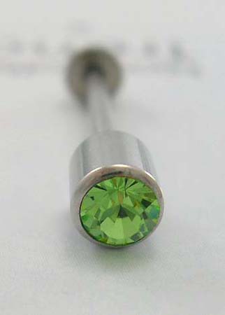 Wholesale body jewelry piercing shop supply tongue barbell with green Cz stone in surgical steel    