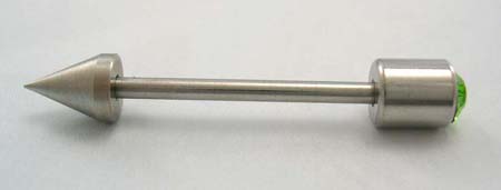 Wholesale body jewelry piercing shop supply tongue barbell with green Cz stone in surgical steel    