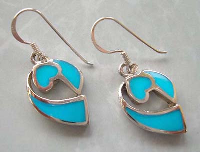 Accessory jewelry fashion wholesale supply silver earrings with reconstructed turquoise inlay   