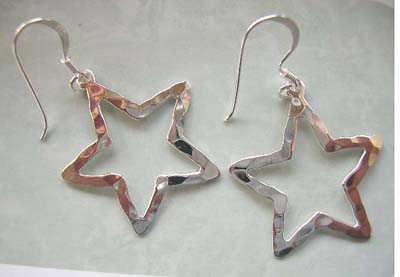 wholesale sterling silver jewelry, hammer finishing star cut out earring