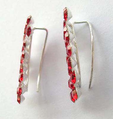 Custume fashion silver jewelry for teens - red Cz sterling silver threader earrings    