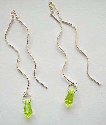 Trendy silver fashion jewelry supplier inspired threader earrings with green Cz      