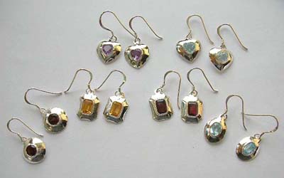 Fashion cubic zirconia jewelry set wholesale display Cz sterling silver earrings with assorted gemantric shape  