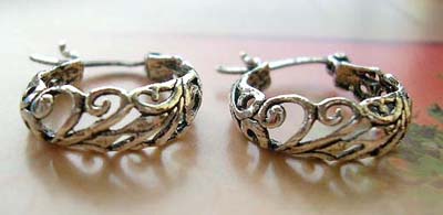 Trendy jewelry filigree wholesale supplier sterling silver carved out earrings