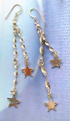 custume jewelry fashion wholesale supply sterling silver earrings with double chains of star 