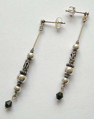 Sterling silver jewelry finding wholesale - silver long earrings with mystic sign and silver balls    