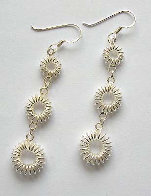 Discount fashion jewelry on line wholesaler in solid sterling silver earrings with triple circles chain 