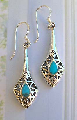 Quality design turquoise wholesale in sterling silver reconstructed turquoise earrings   