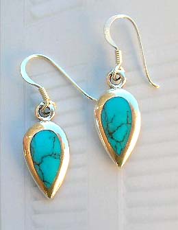 Wholesale reconstructed turquoise online in water-drop pattern design silver earrings with turquoise inlay   