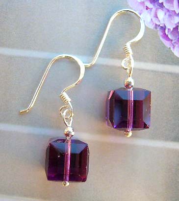 Wholesale supplier fashion crystal jewelry supply cubic purple crystal sterling silver earrings      