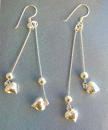 Wholesaler fashion 925 stamped sterling silver earrings with double chain and hearts 