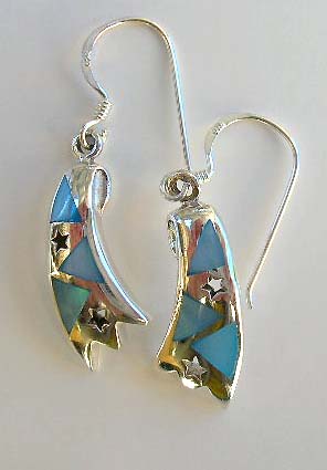 High design inspired blue mother-of-pearl in sterling silver earrings    
