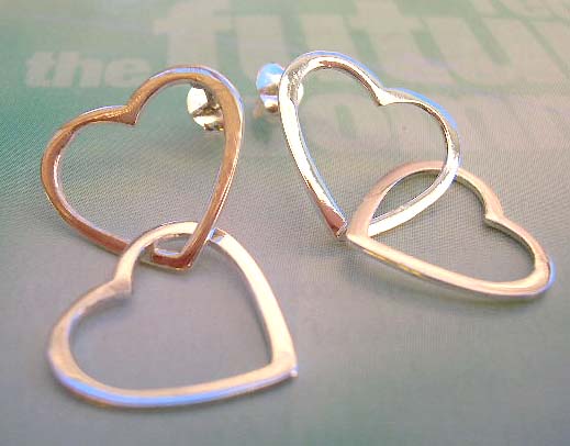 Jewelry gift wholesale stering silver earrings in cut-out heart chain 