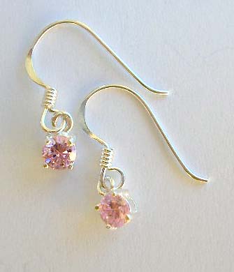 Jewery gift Cz fashion wholesale supply sterling silver earrings with pink rounded Cz        