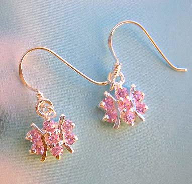 Custme animal design cubic zirconia fashion jewelry wholesale sterling silver earrings with pink Cz in butterfly design        