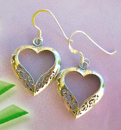 Trendy carved out sterling silver jewelry in heart theme, cut-out silver earrings  