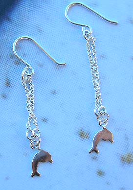Fashion sea life animal sterling silver long earrings with dolphin design  