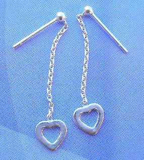Shop for sterling silver jewelry wholesale in long chain with cut-out heart earrings  