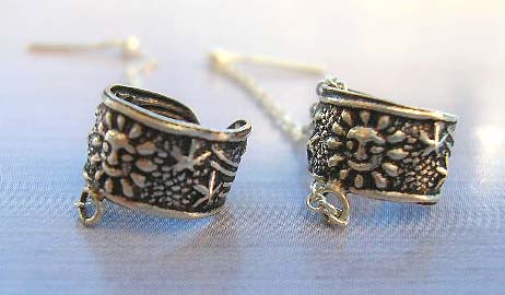 High design jewelry fashion wholesaler in sterling silver earrings holding C shape clip with sun pattern  