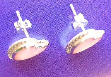 Discount fashion jewelry wholesale supply heart sterling silver earrings with pink mother of pearl inlay   