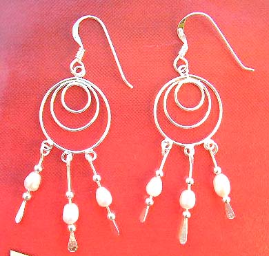 Custume fashion jewelry supplier in silver circle design Chandelier hoop with beads   